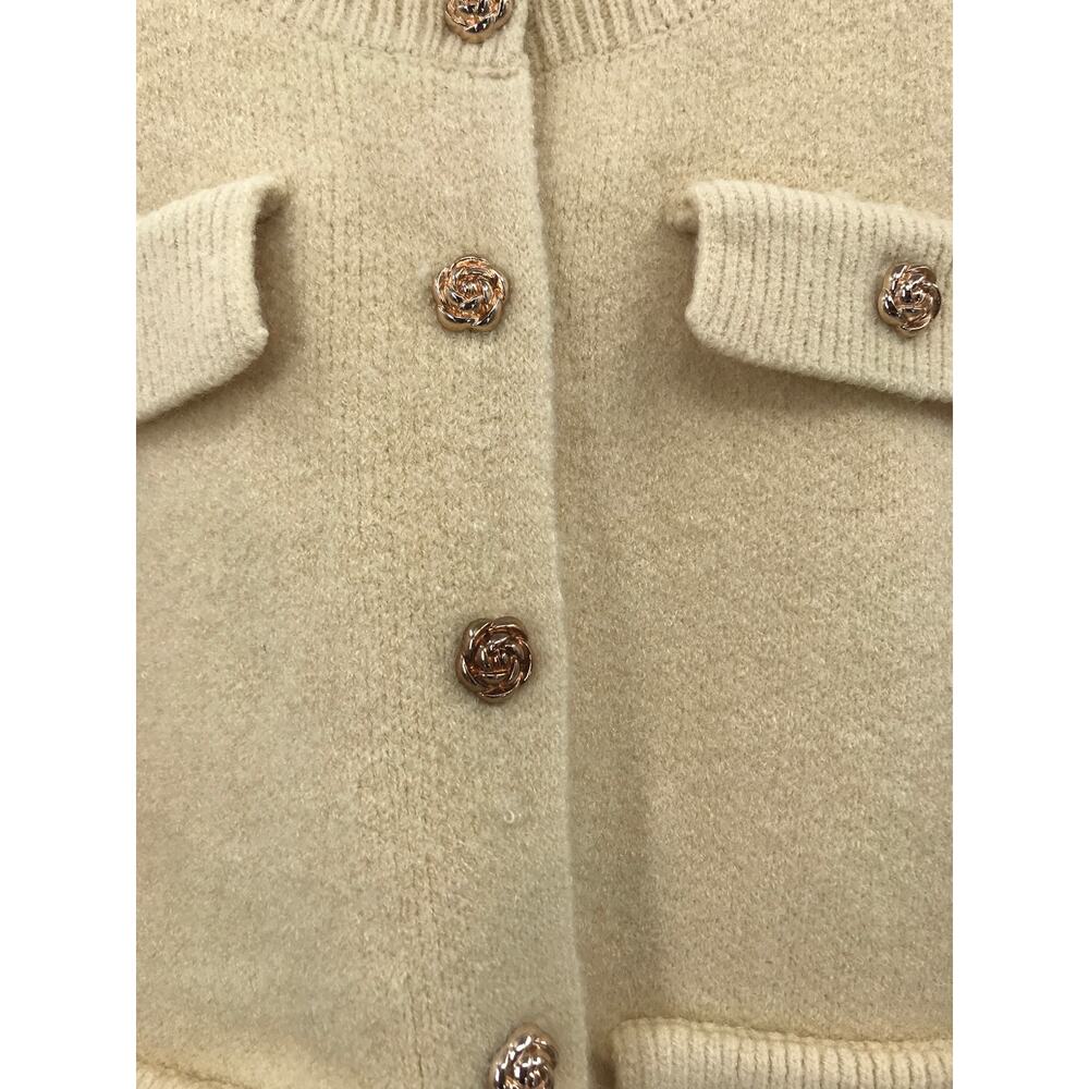 Rihoas Yellow Round Neck Knit Cardigan Sweater Gold Button One Size - Picture 5 of 9